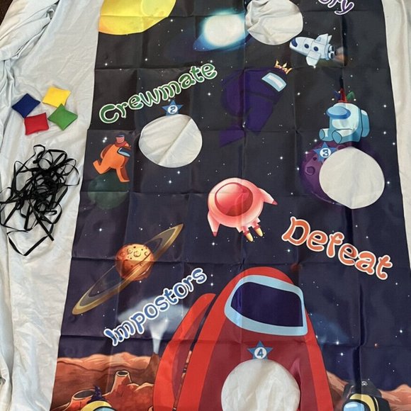 Among Us Toss Game Banner With 4 Bean Bags - birthday party game Decorations - Picture 1 of 2